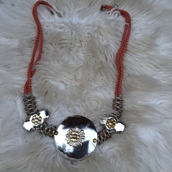 Vintage silver and Coral  Corded medallion belt OSFM - Picture 1 of 9